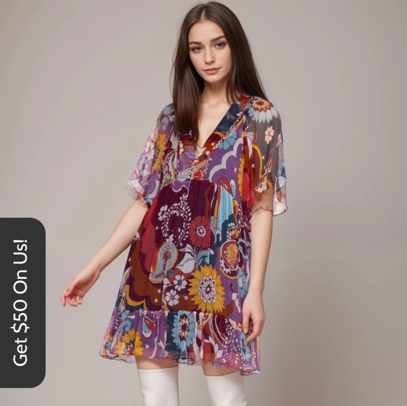 Johnny Was Dresses & Skirts - Johnny Was Jade Margareta Multicolor Mini Silk Dress Size M, NWT